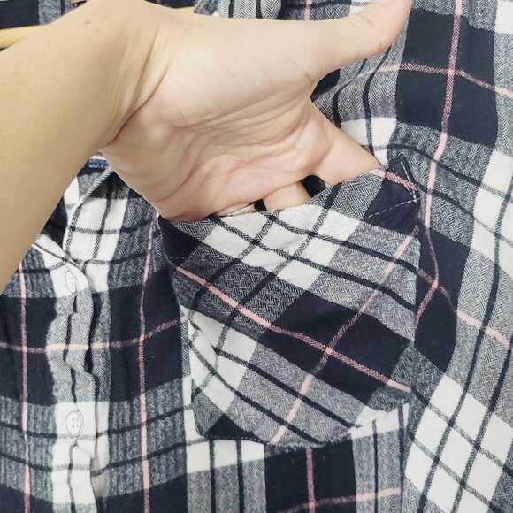 JACHS Girlfriend Women's Black White Plaid Cap Sleeve Button-Down Shirt Size XL - Picture 5 of 12